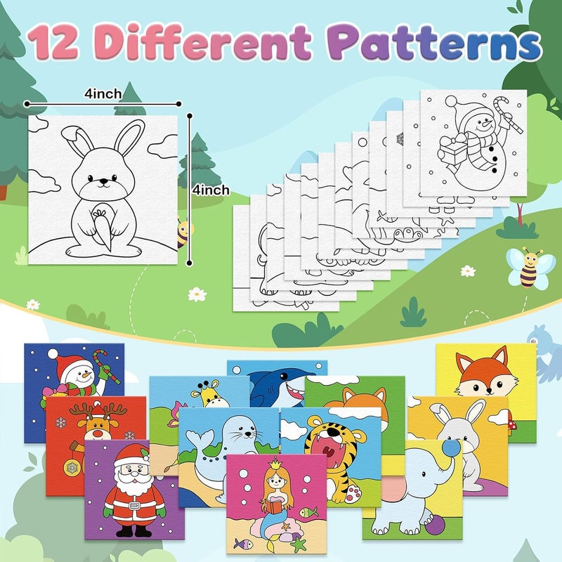 Anseal 12 Packs Pre Drawn Canvas to Paint, 4" X 4" Animal Pre-Printed Canvas Paint Party, Stretched Outline Painting Boards for Beginners, Party Favor - Image 3